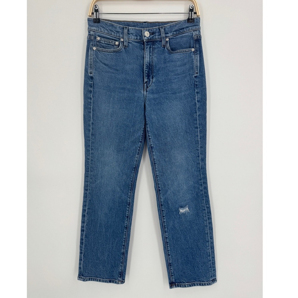 AYR The LaLa Jeans Womens Size 28S Blue Straight Leg Distressed Casual Denim